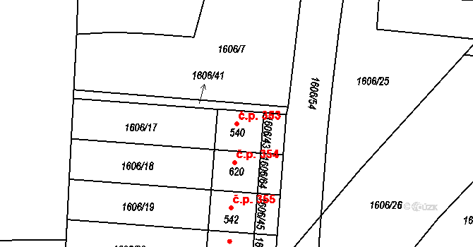 Merklín 353 na parcele st. 540 v KÚ Merklín u Přeštic, Katastrální mapa