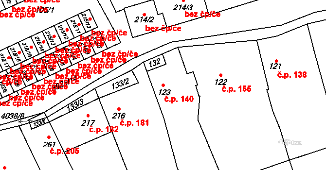 Kryry 140 na parcele st. 123 v KÚ Kryry, Katastrální mapa
