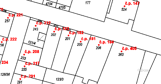 Lenešice 181 na parcele st. 200 v KÚ Lenešice, Katastrální mapa