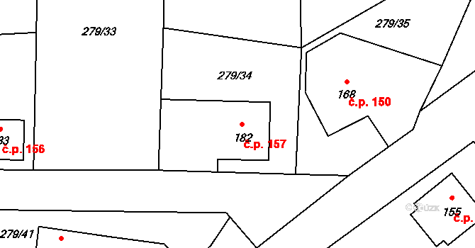 Měcholupy 157 na parcele st. 182 v KÚ Měcholupy u Žatce, Katastrální mapa