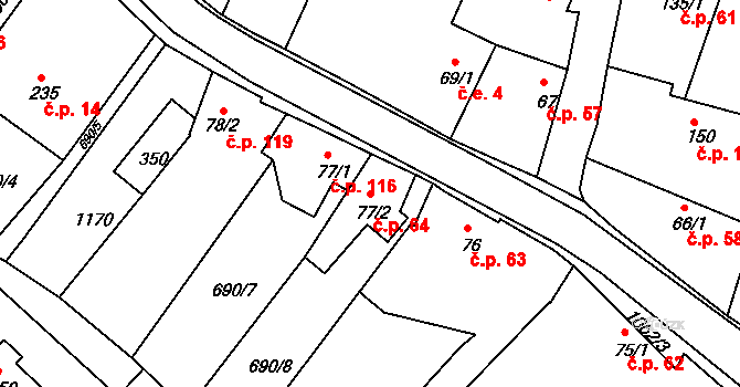 Herálec 64 na parcele st. 77/2 v KÚ Herálec, Katastrální mapa