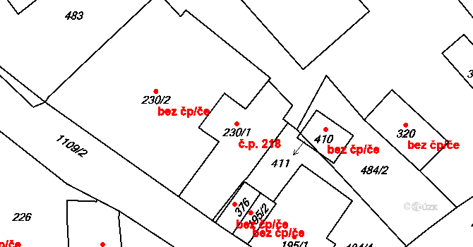Horní Kostelec 218, Červený Kostelec na parcele st. 230/1 v KÚ Horní Kostelec, Katastrální mapa