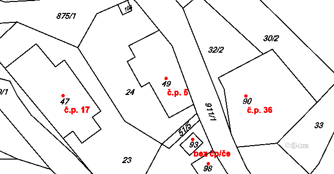 Svinná 5, Skuhrov nad Bělou na parcele st. 49 v KÚ Svinná u Brocné, Katastrální mapa