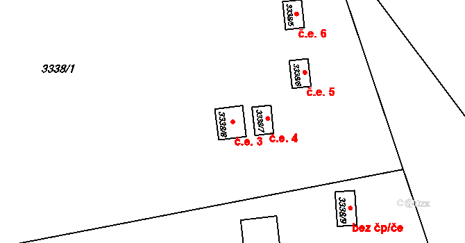 Kostelec nad Orlicí 3 na parcele st. 3338/8 v KÚ Kostelec nad Orlicí, Katastrální mapa