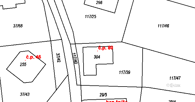 Pouště 80, Mokrovraty na parcele st. 304 v KÚ Pouště, Katastrální mapa