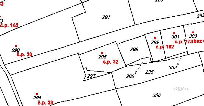 Šitbořice 32 na parcele st. 296 v KÚ Šitbořice, Katastrální mapa