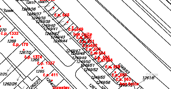 Hustopeče 553 na parcele st. 1249/46 v KÚ Hustopeče u Brna, Katastrální mapa