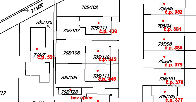 Všetuly 442, Holešov na parcele st. 705/112 v KÚ Všetuly, Katastrální mapa