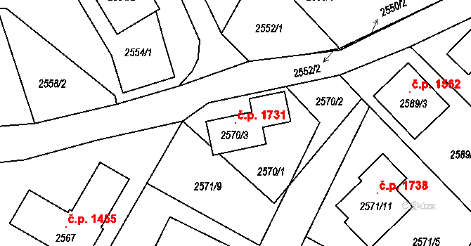 Liberec XXX-Vratislavice nad Nisou 1731, Liberec na parcele st. 2570/3 v KÚ Vratislavice nad Nisou, Katastrální mapa