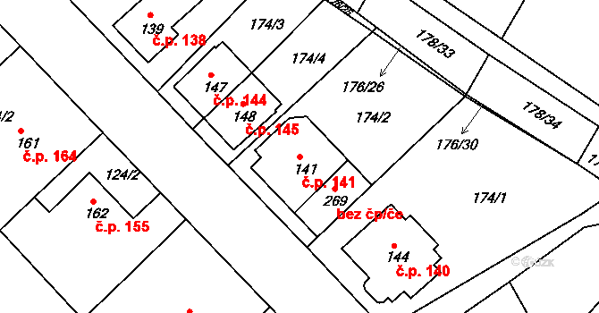 Kravsko 141 na parcele st. 141 v KÚ Kravsko, Katastrální mapa