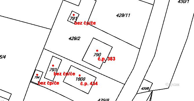Vranov nad Dyjí 383 na parcele st. 790 v KÚ Vranov nad Dyjí, Katastrální mapa