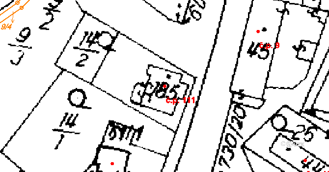 Seletice 111 na parcele st. 185 v KÚ Seletice, Katastrální mapa