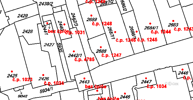 Jihlava 1247 na parcele st. 2688 v KÚ Jihlava, Katastrální mapa