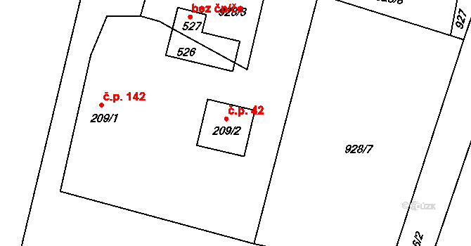Guty 42, Třinec na parcele st. 209/2 v KÚ Guty, Katastrální mapa