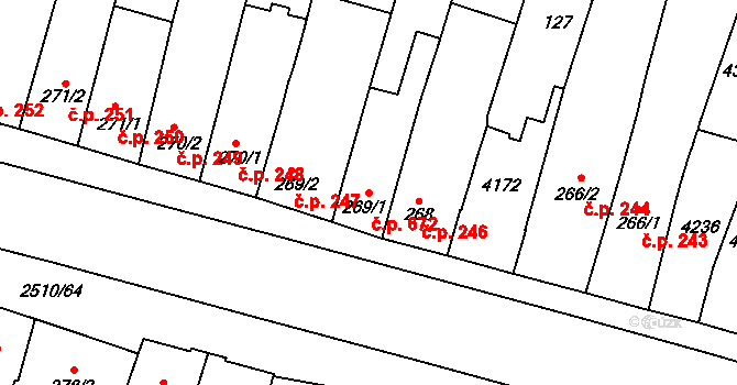 Kyjov 672 na parcele st. 269/1 v KÚ Kyjov, Katastrální mapa