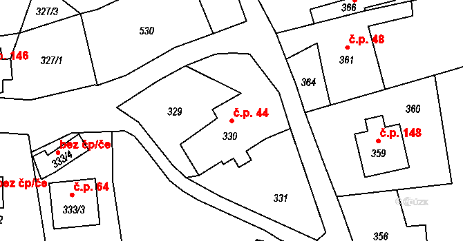 Železná 44, Vrbno pod Pradědem na parcele st. 330 v KÚ Železná pod Pradědem, Katastrální mapa