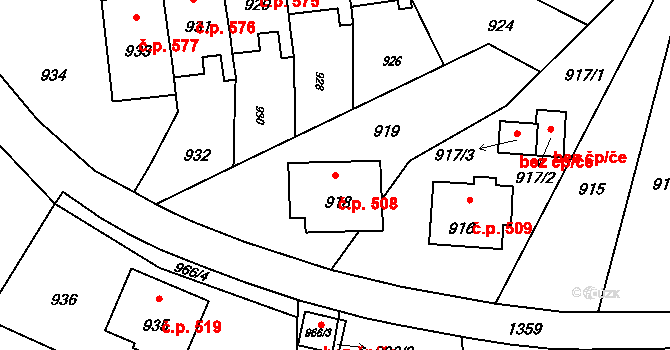 Horní Těrlicko 508, Těrlicko na parcele st. 918 v KÚ Horní Těrlicko, Katastrální mapa
