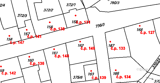 Sedlec 149, Sedlec-Prčice na parcele st. 162 v KÚ Sedlec u Votic, Katastrální mapa