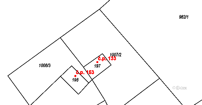 Paseky nad Jizerou 133 na parcele st. 197 v KÚ Paseky nad Jizerou, Katastrální mapa