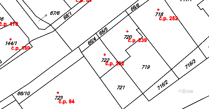 Loděnice 232 na parcele st. 722 v KÚ Loděnice u Berouna, Katastrální mapa