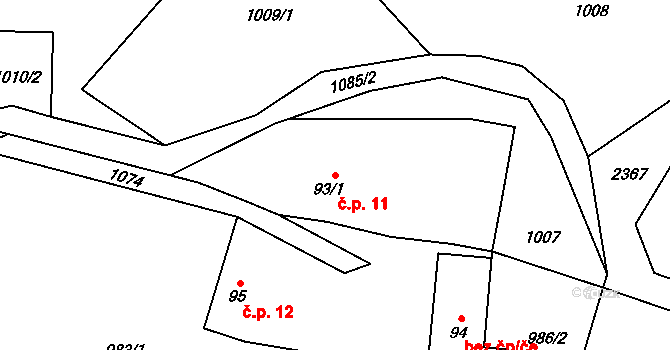 Újezdec 11, Syřenov na parcele st. 93/1 v KÚ Syřenov, Katastrální mapa