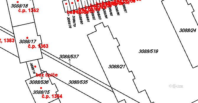 Mikulov 1347,1348,1349 na parcele st. 3088/21 v KÚ Mikulov na Moravě, Katastrální mapa