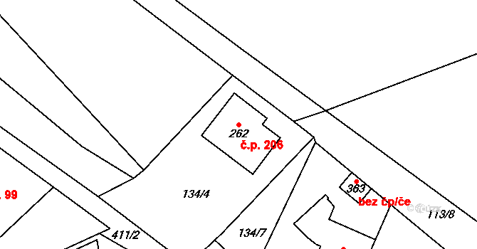 Moravská Chrastová 206, Brněnec na parcele st. 262 v KÚ Moravská Chrastová, Katastrální mapa