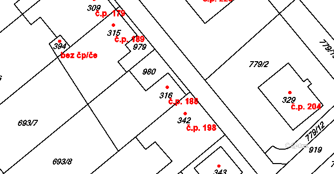 Náklo 188 na parcele st. 316 v KÚ Náklo, Katastrální mapa