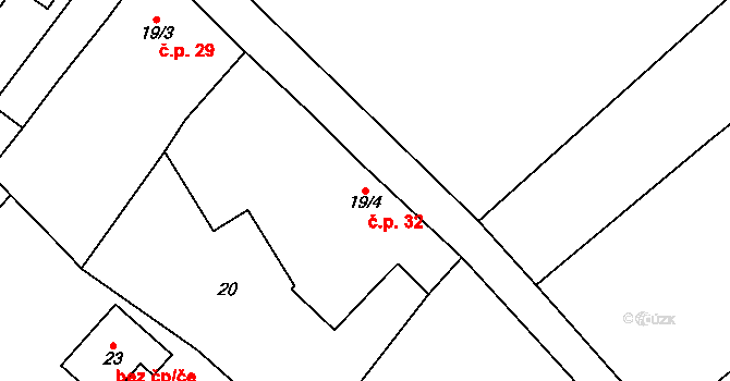 Obectov 32, Bouzov na parcele st. 19/4 v KÚ Obectov, Katastrální mapa