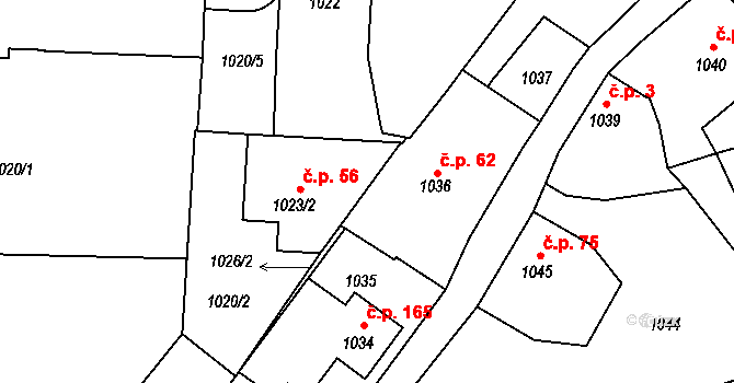 Podmoklice 62, Semily na parcele st. 1036 v KÚ Semily, Katastrální mapa