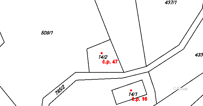 Víchovská Lhota 47, Víchová nad Jizerou na parcele st. 14/2 v KÚ Víchovská Lhota, Katastrální mapa