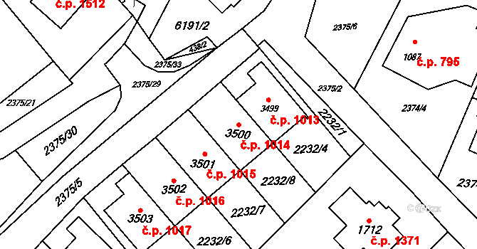Rožnov pod Radhoštěm 1014 na parcele st. 3500 v KÚ Rožnov pod Radhoštěm, Katastrální mapa