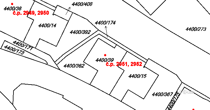 Severní Terasa 2951,2952, Ústí nad Labem na parcele st. 4400/39 v KÚ Ústí nad Labem, Katastrální mapa