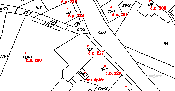 Klášterec nad Ohří 227 na parcele st. 106 v KÚ Klášterec nad Ohří, Katastrální mapa