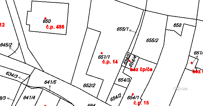 Proboštov 14 na parcele st. 651/1 v KÚ Proboštov u Teplic, Katastrální mapa