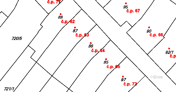 Lhánice 64 na parcele st. 86 v KÚ Lhánice, Katastrální mapa