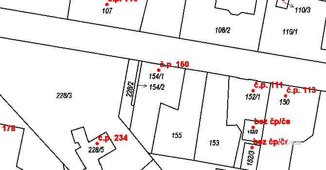 Čelkovice 160, Tábor na parcele st. 154/1 v KÚ Čelkovice, Katastrální mapa