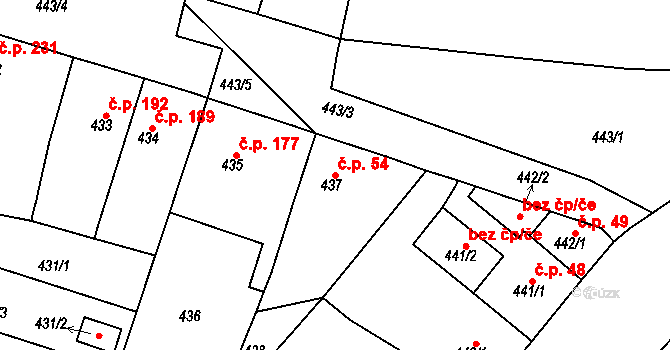 Řetenice 54, Teplice na parcele st. 437 v KÚ Teplice-Řetenice, Katastrální mapa
