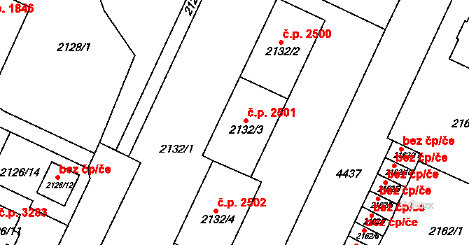 Teplice 2501 na parcele st. 2132/3 v KÚ Teplice, Katastrální mapa