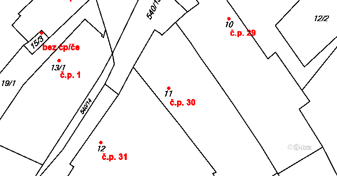 Štítov 30, Blovice na parcele st. 11 v KÚ Štítov u Blovic, Katastrální mapa