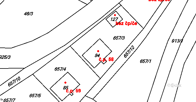 Kotvina 58, Okounov na parcele st. 84 v KÚ Kotvina, Katastrální mapa