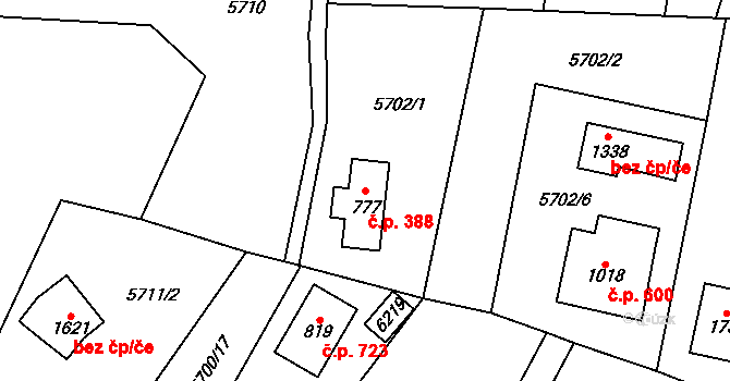 Halenkov 388 na parcele st. 777 v KÚ Halenkov, Katastrální mapa