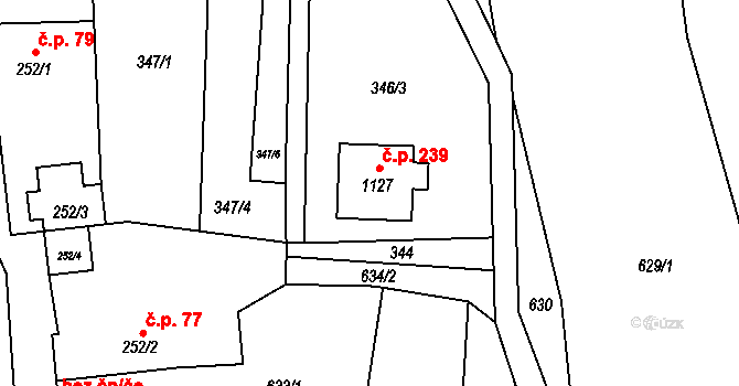 Hošťálková 239 na parcele st. 1127 v KÚ Hošťálková, Katastrální mapa