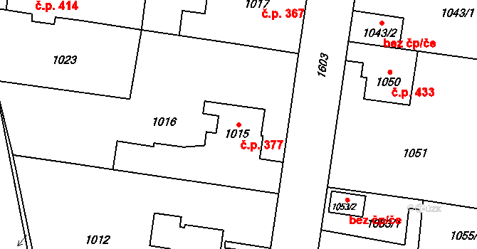 Řeporyje 377, Praha na parcele st. 1015 v KÚ Řeporyje, Katastrální mapa