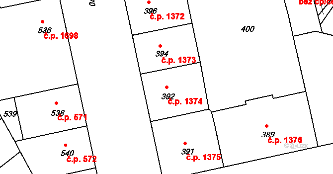 Nusle 1374, Praha na parcele st. 392 v KÚ Nusle, Katastrální mapa