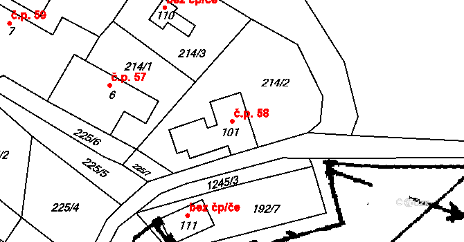 Řečice 58, Volfířov na parcele st. 101 v KÚ Řečice, Katastrální mapa