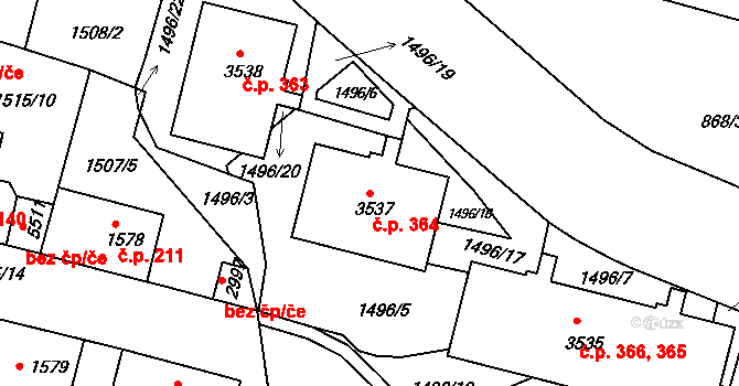 Kryblice 364, Trutnov na parcele st. 3537 v KÚ Trutnov, Katastrální mapa