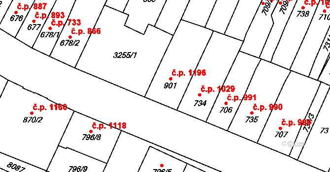 Hodonín 1196 na parcele st. 901 v KÚ Hodonín, Katastrální mapa