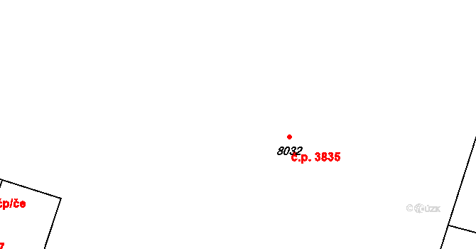 Hodonín 3835 na parcele st. 8032 v KÚ Hodonín, Katastrální mapa