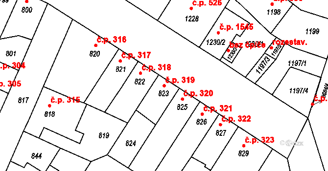 České Budějovice 5 319, České Budějovice na parcele st. 823 v KÚ České Budějovice 5, Katastrální mapa